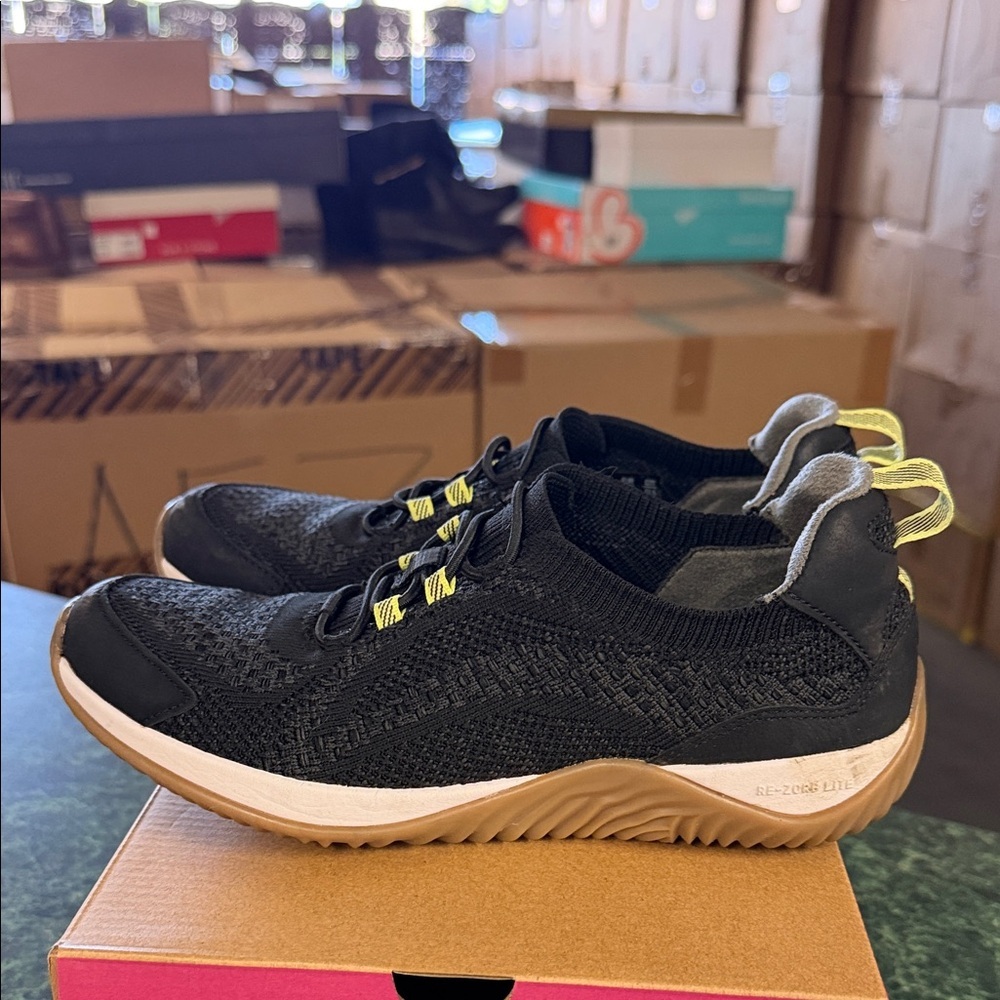 Ryka Black Knit Athletic Sneaker with Gum Sole and Yellow Accents - Picture 4 of 5